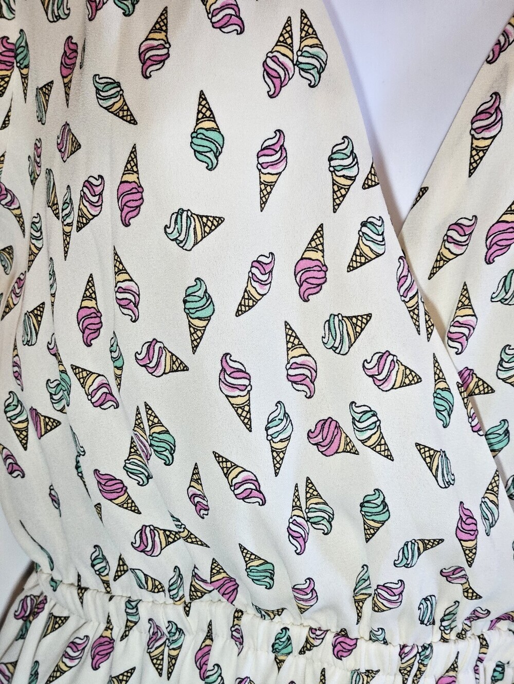 0081 Forever 21 Ice Cream Cone Print Mini Dress Flutter Sleeve Novelty Medium - Picture 5 of 12